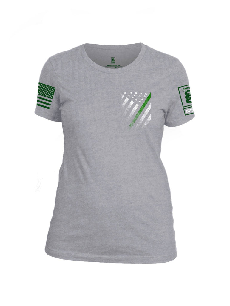 Battleraddle USA Green Thin Line Series Flag Green Sleeve Print Womens Cotton Crew Neck T Shirt shirt|custom|veterans|Apparel-Womens T Shirt-cotton