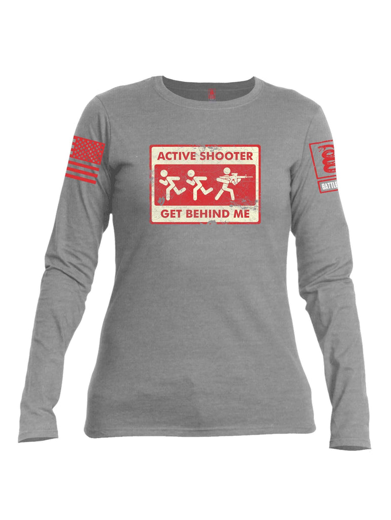 Battleraddle Active Shooter Get Behind Me Red Sleeve Print Womens Cotton Long Sleeve Crew Neck T Shirt shirt|custom|veterans|Women-Long Sleeves Crewneck Shirt