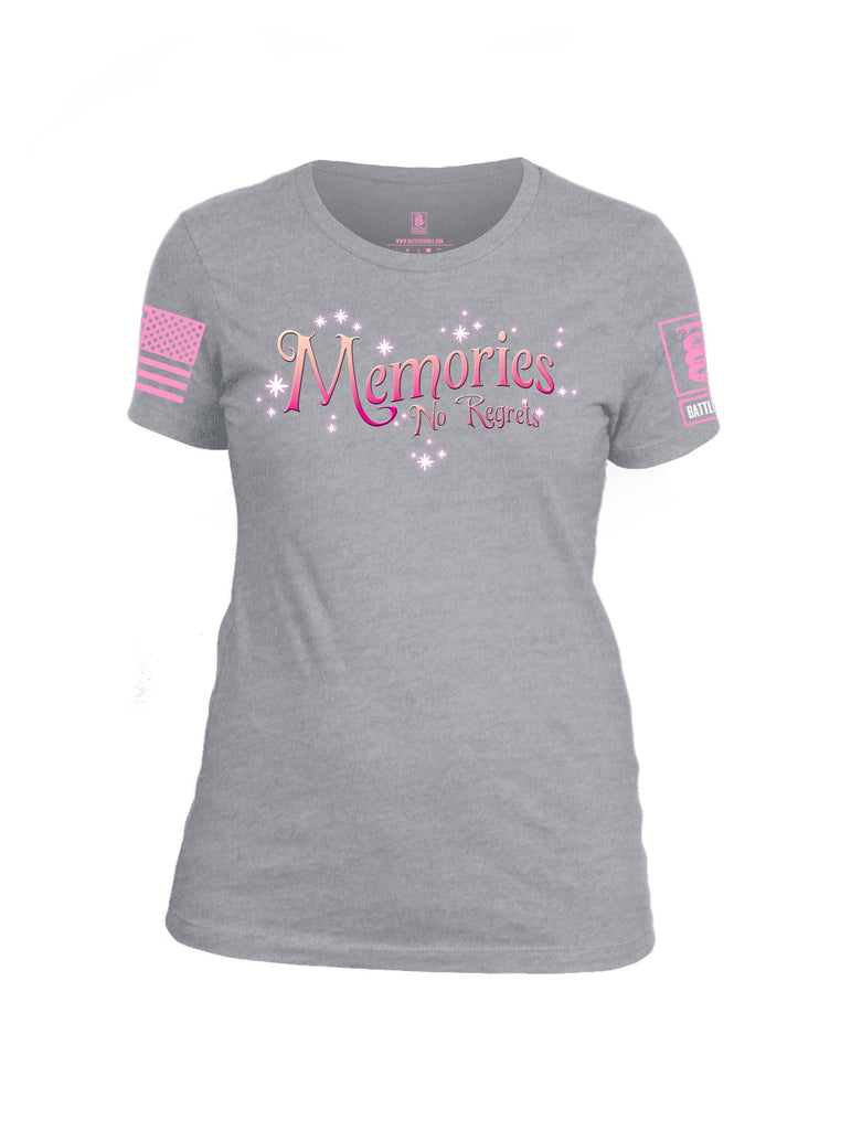 Battleraddle Memories No Regrets Pink Sleeve Print Womens Cotton Crew Neck T Shirt