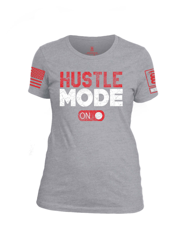 Battleraddle Hustle Mode On Red Sleeve Print Womens Cotton Crew Neck T Shirt shirt|custom|veterans|Apparel-Womens T Shirt-cotton