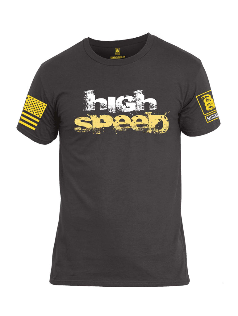 Battleraddle High Speed Light Yellow Sleeve Print Mens Crew Neck Cotton T Shirt