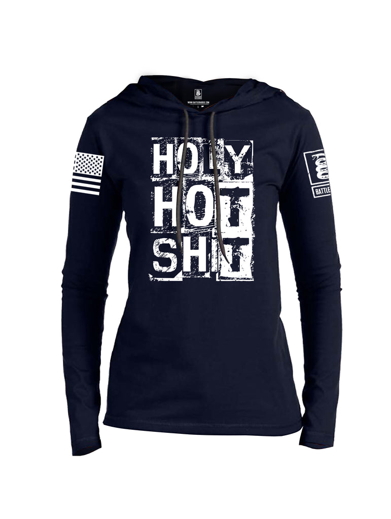 Battleraddle Holy Hot Shit White Sleeve Print Womens Thin Cotton Lightweight Hoodie