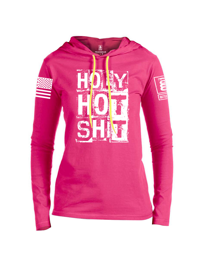 Battleraddle Holy Hot Shit White Sleeve Print Womens Thin Cotton Lightweight Hoodie