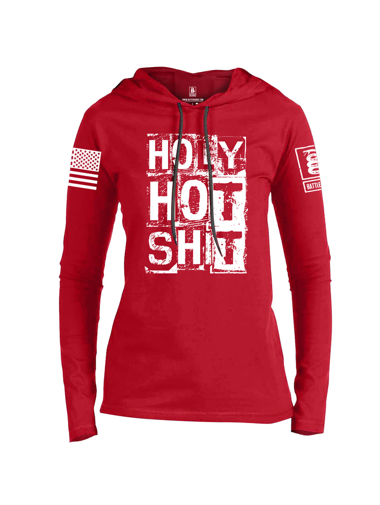 Battleraddle Holy Hot Shit White Sleeve Print Womens Thin Cotton Lightweight Hoodie