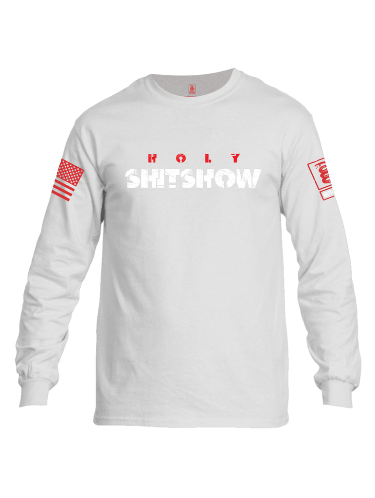Battleraddle Holy Shitshow Red Sleeve Print Mens Cotton Long Sleeve Crew Neck T Shirt