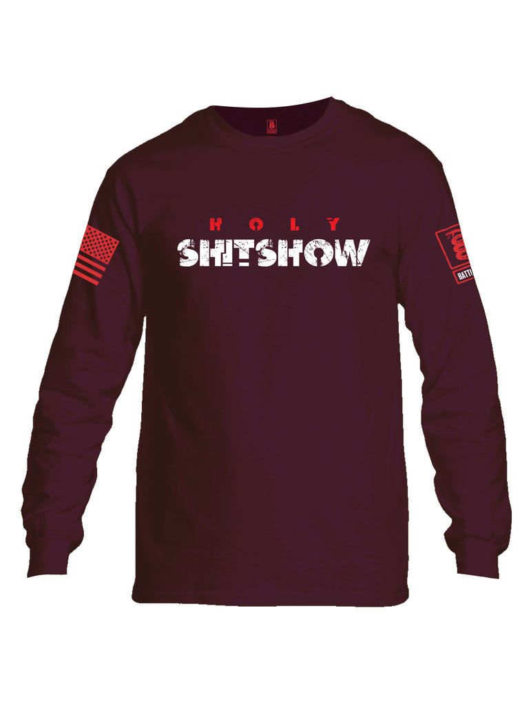 Battleraddle Holy Shitshow Red Sleeve Print Mens Cotton Long Sleeve Crew Neck T Shirt