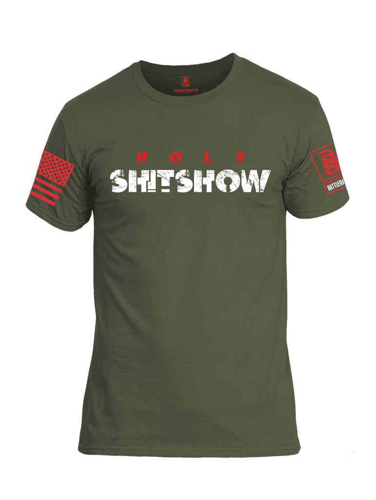 Battleraddle Holy Shitshow Red Sleeve Print Mens Cotton Crew Neck T Shirt