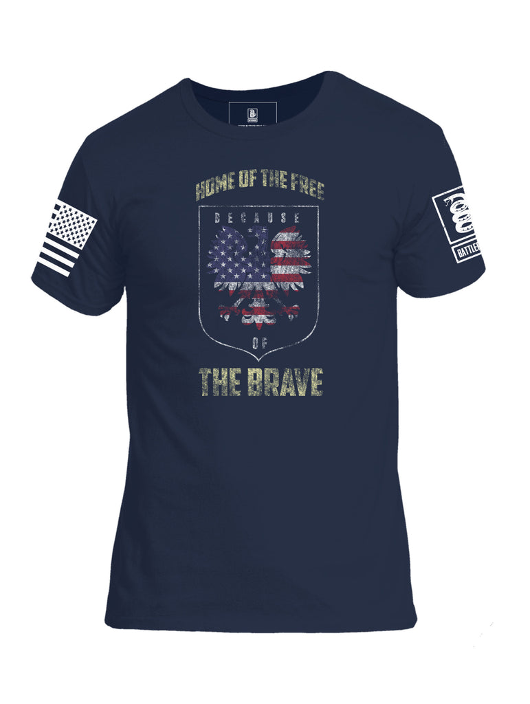 Battleraddle Home Of The Free Because Of The Brave White Sleeve Print Mens Cotton Crew Neck T Shirt