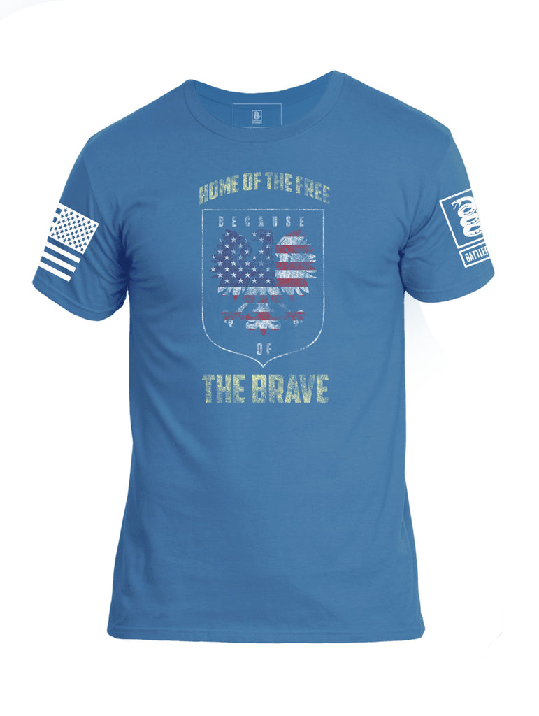 Battleraddle Home Of The Free Because Of The Brave White Sleeve Print Mens Cotton Crew Neck T Shirt