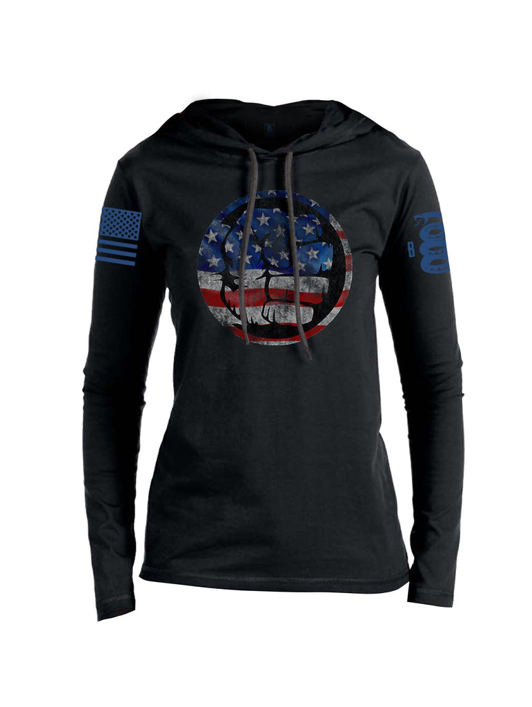 Battleraddle Super Smash Fist Flag Blue Sleeve Print Womens Thin Cotton Lightweight Hoodie