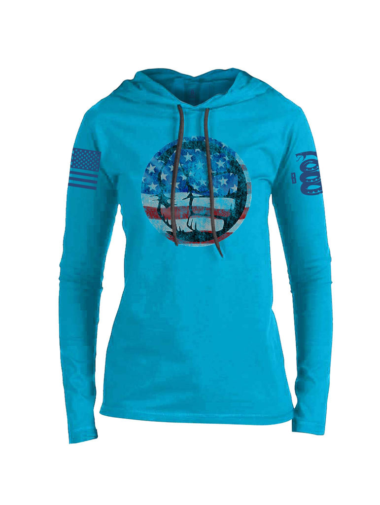 Battleraddle Super Smash Fist Flag Blue Sleeve Print Womens Thin Cotton Lightweight Hoodie