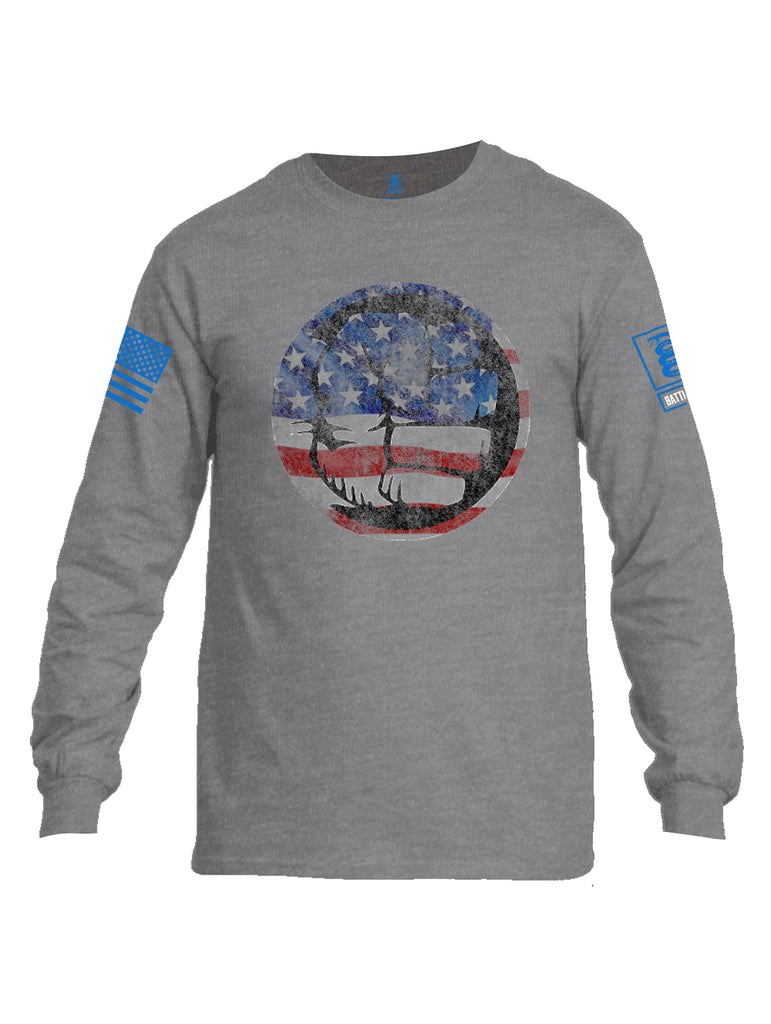 Battleraddle Super Smash Fist Flag Blue Sleeve Print Mens Cotton Long Sleeve Crew Neck T Shirt