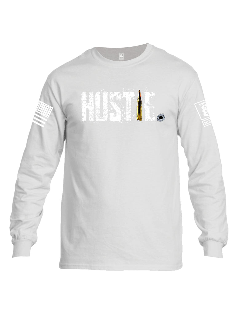Battleraddle Battleraddle Hustle White Sleeve Print Mens Cotton Long Sleeve Crew Neck T Shirt