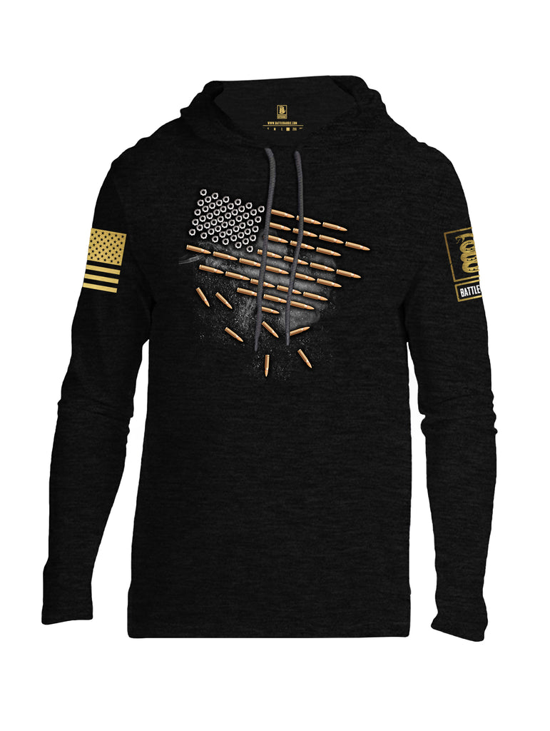 Battleraddle Bullet Flag Brass Sleeve Print Mens Thin Cotton Lightweight Hoodie