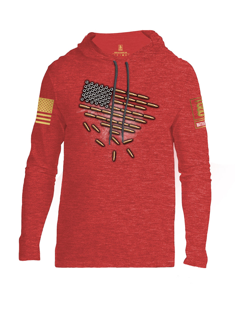Battleraddle Bullet Flag Brass Sleeve Print Mens Thin Cotton Lightweight Hoodie