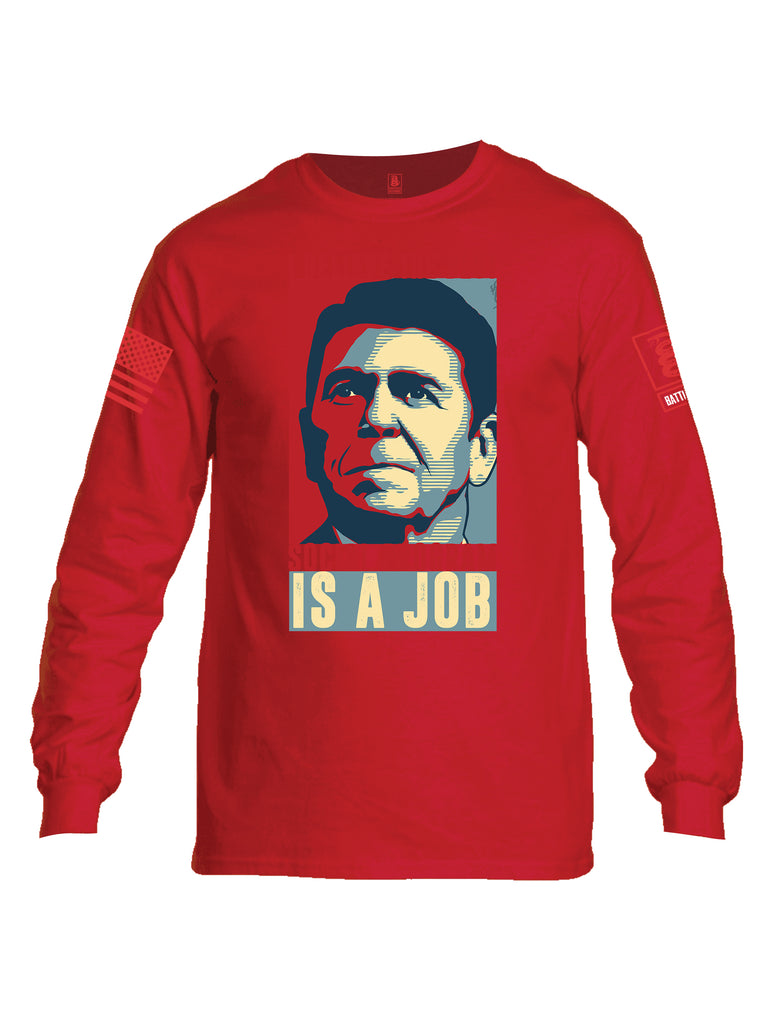 Battleraddle I Believe The Best Social Program Is A Job Red Sleeve Print Mens Cotton Long Sleeve Crew Neck T Shirt