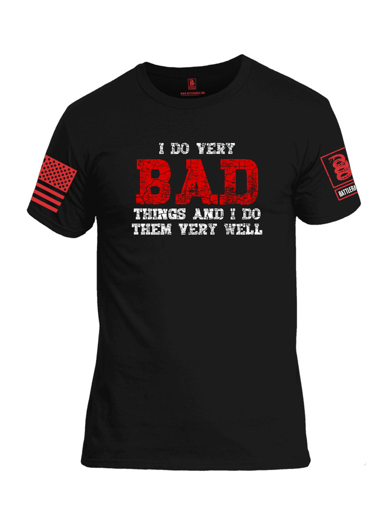 Battleraddle I Do Very Bad Things And I Do Them Very Well Red Sleeve Print Mens Cotton Crew Neck T Shirt