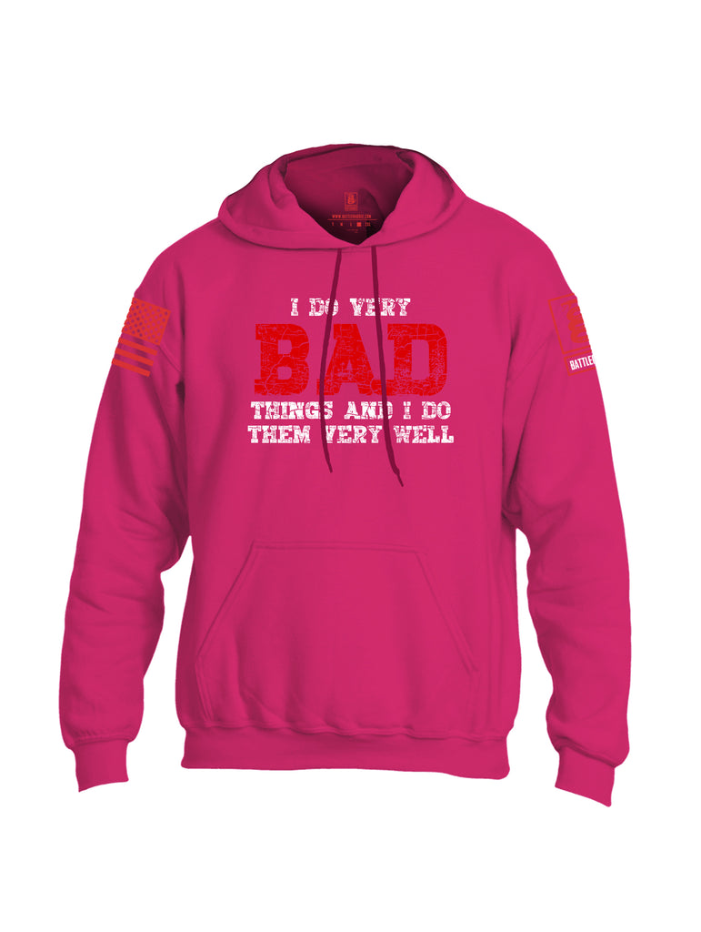 Battleraddle I Do Very Bad Things And I Do Them Very Well Red Sleeve Print Mens Blended Hoodie With Pockets