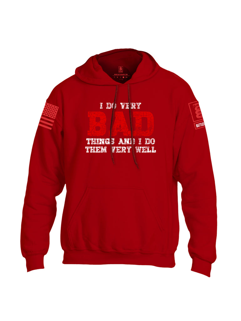 Battleraddle I Do Very Bad Things And I Do Them Very Well Red Sleeve Print Mens Blended Hoodie With Pockets