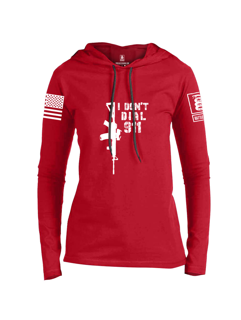Battleraddle I Dont Dial 911 White Sleeve Print Womens Thin Cotton Lightweight Hoodie