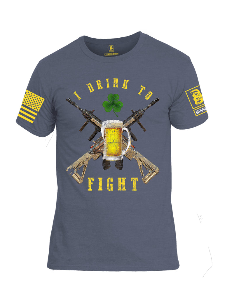 Battleraddle I Drink To Fight Yellow Sleeve Print Mens Cotton Crew Neck T Shirt