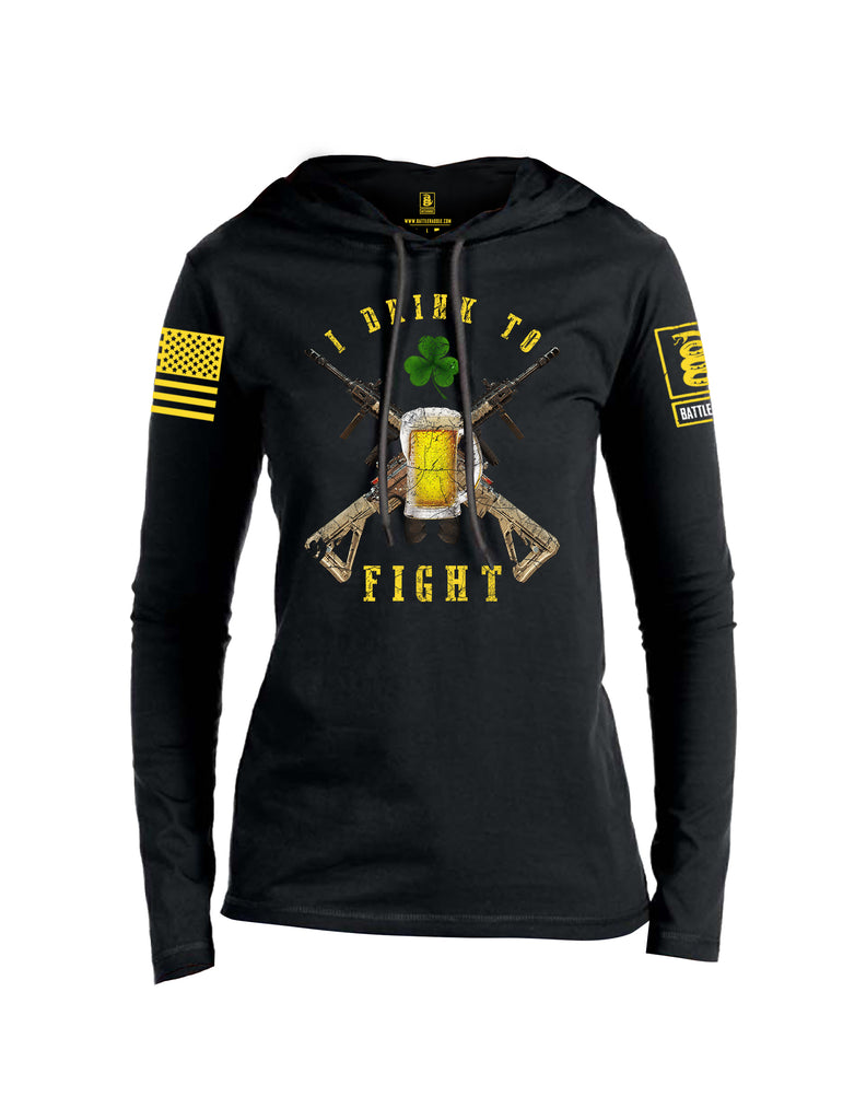 Battleraddle I Drink To Fight Yellow Sleeve Print Womens Thin Cotton Lightweight Hoodie