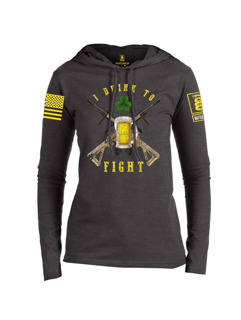 Battleraddle I Drink To Fight Yellow Sleeve Print Womens Thin Cotton Lightweight Hoodie