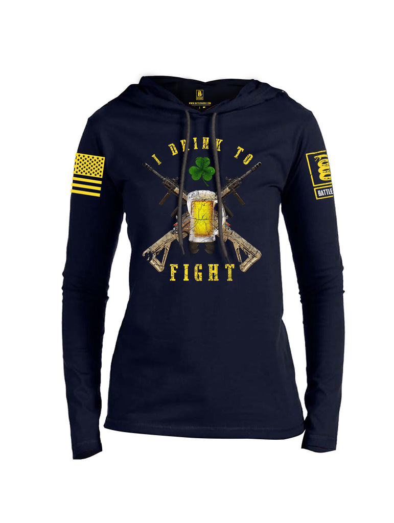 Battleraddle I Drink To Fight Yellow Sleeve Print Womens Thin Cotton Lightweight Hoodie