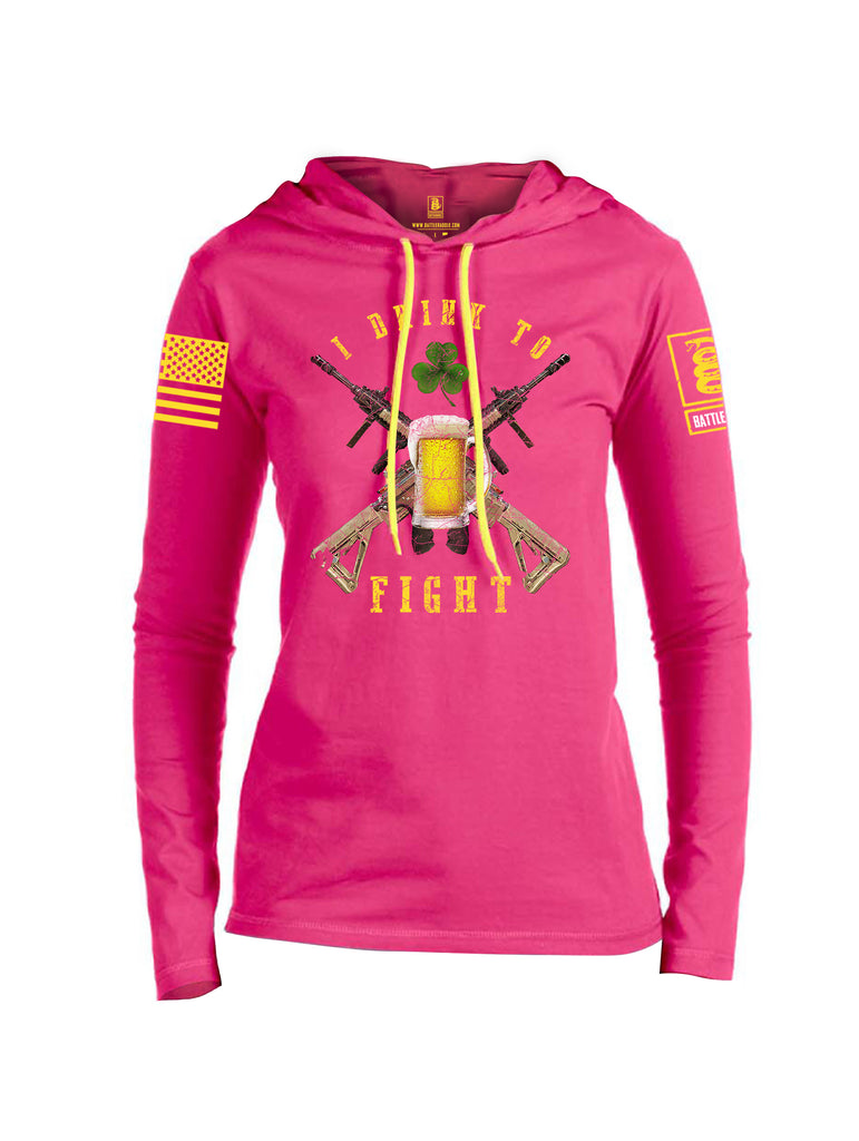 Battleraddle I Drink To Fight Yellow Sleeve Print Womens Thin Cotton Lightweight Hoodie