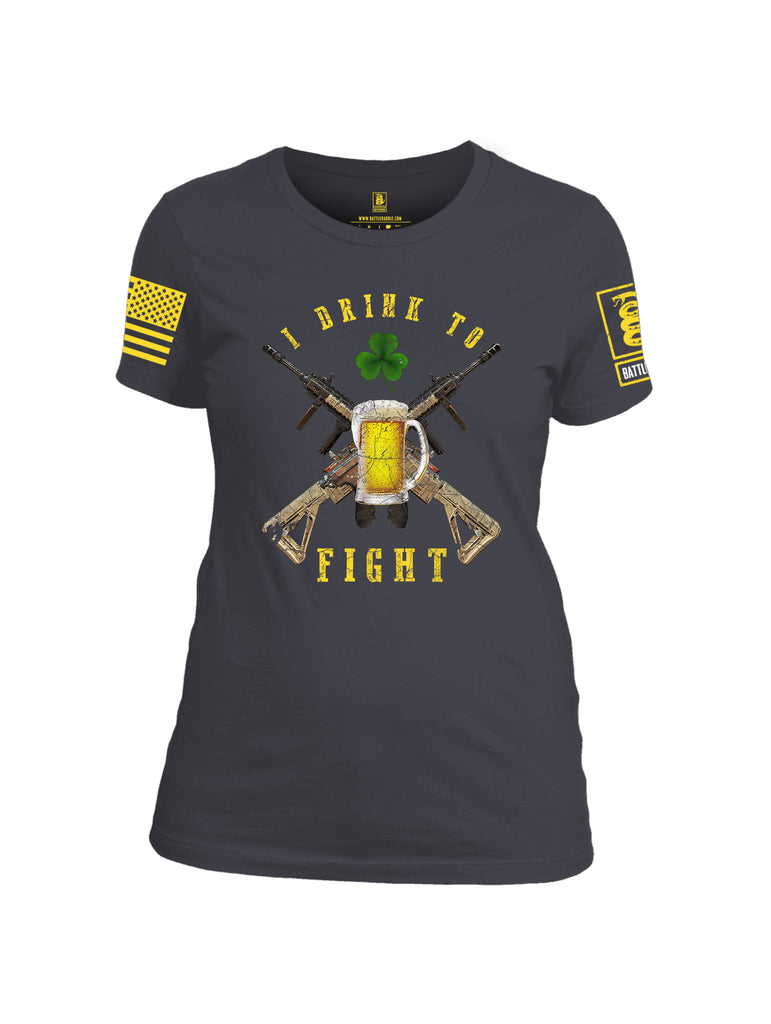 Battleraddle I Drink To Fight Yellow Sleeve Print Womens Cotton Crew Neck T Shirt