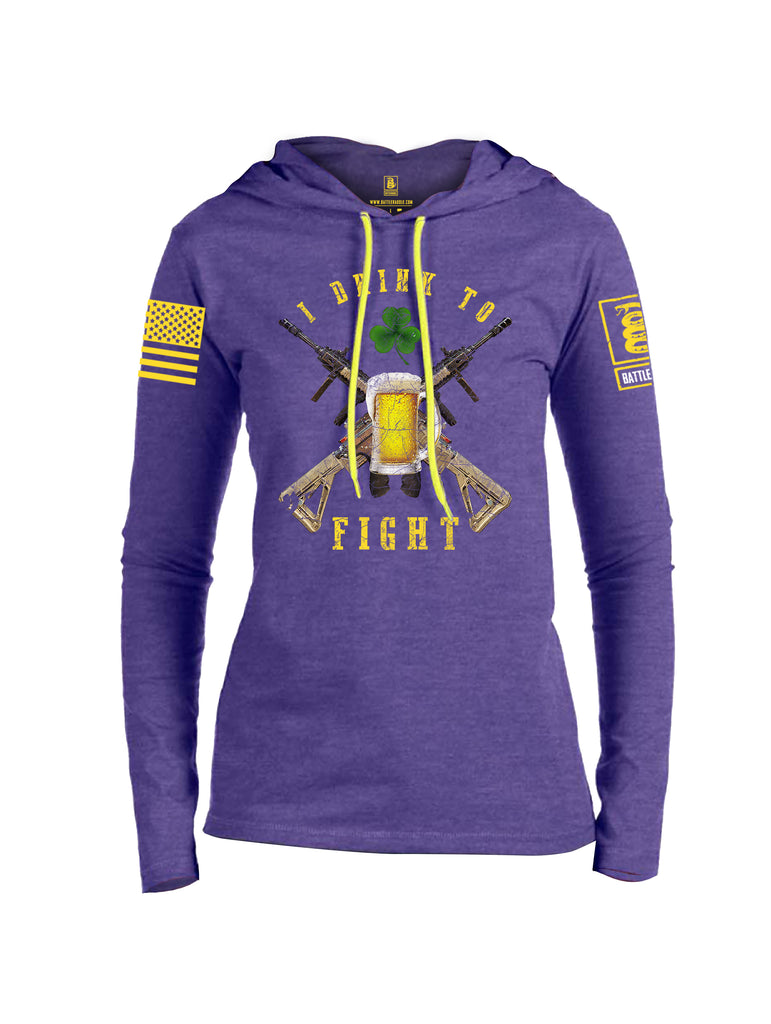 Battleraddle I Drink To Fight Yellow Sleeve Print Womens Thin Cotton Lightweight Hoodie