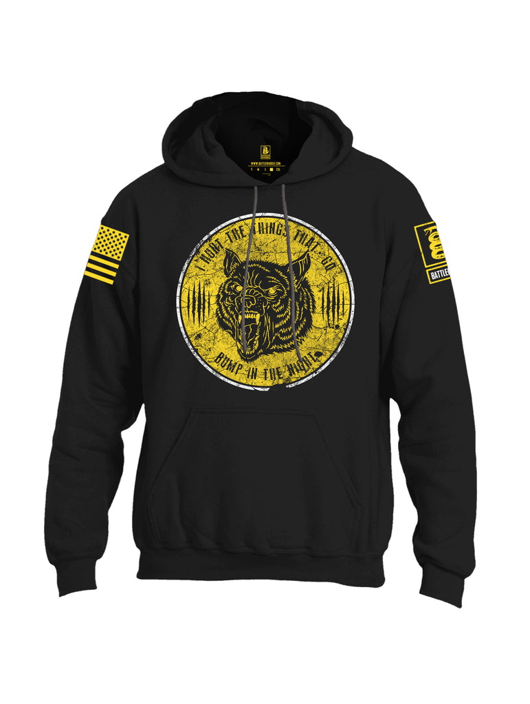 Battleraddle I Hunt The Things That Go Bump In The Night Yellow Sleeve Print Mens Blended Hoodie With Pockets