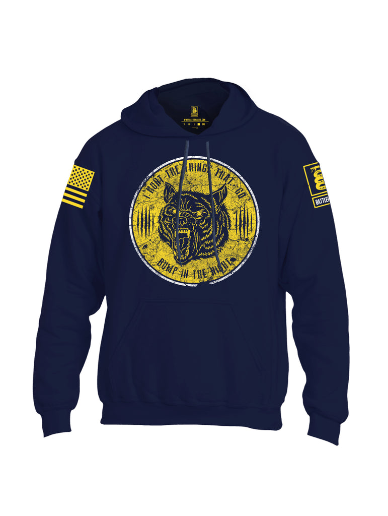 Battleraddle I Hunt The Things That Go Bump In The Night Yellow Sleeve Print Mens Blended Hoodie With Pockets