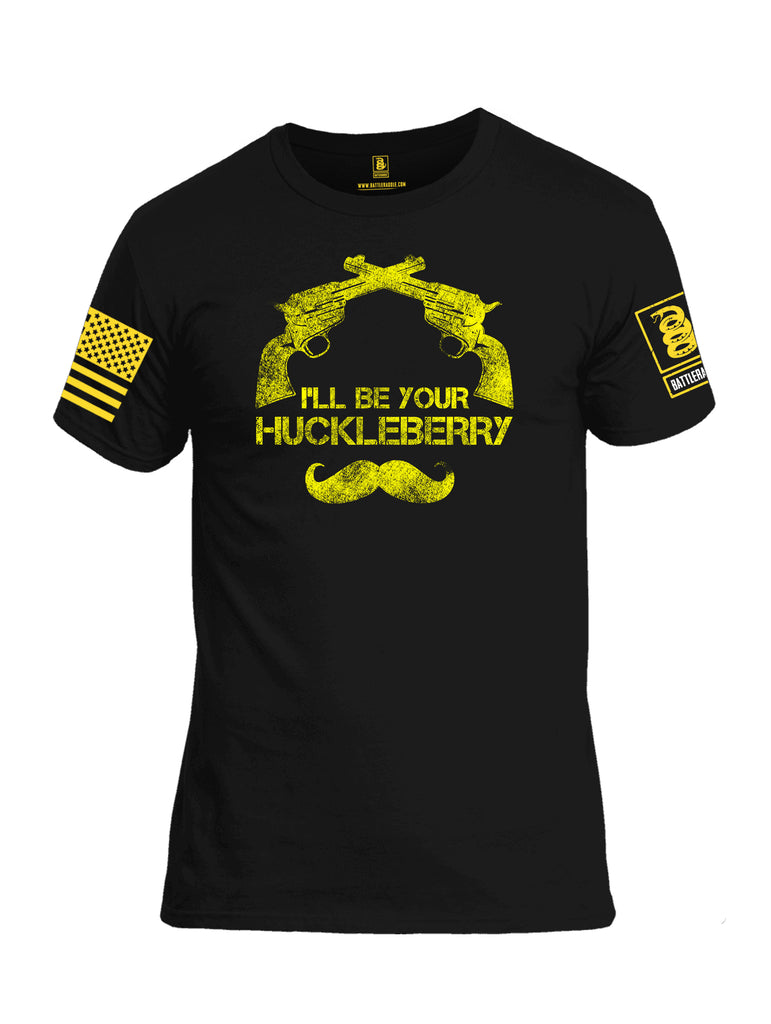 Battleradde I'll Be Your Huckleberry Yellow Sleeve Print Mens Cotton Crew Neck T Shirt