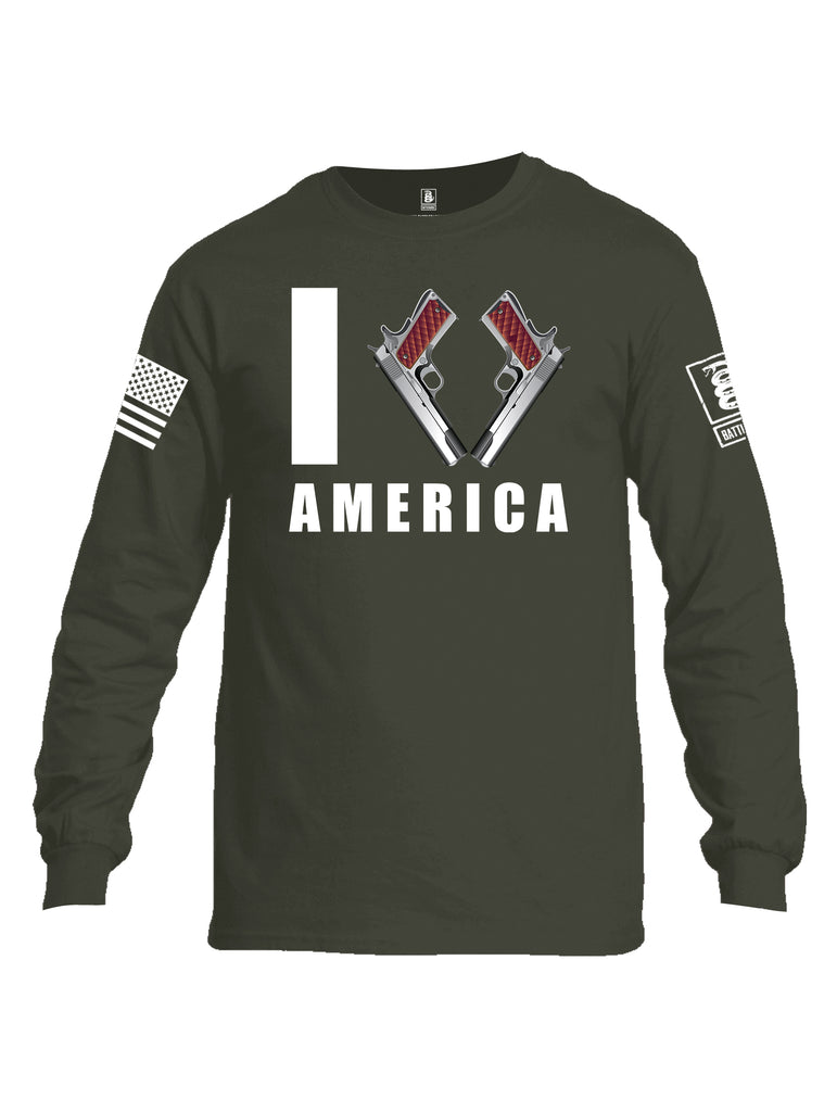 Battleraddle I Love America White Sleeve Print Mens Cotton Long Sleeve Crew Neck T Shirt