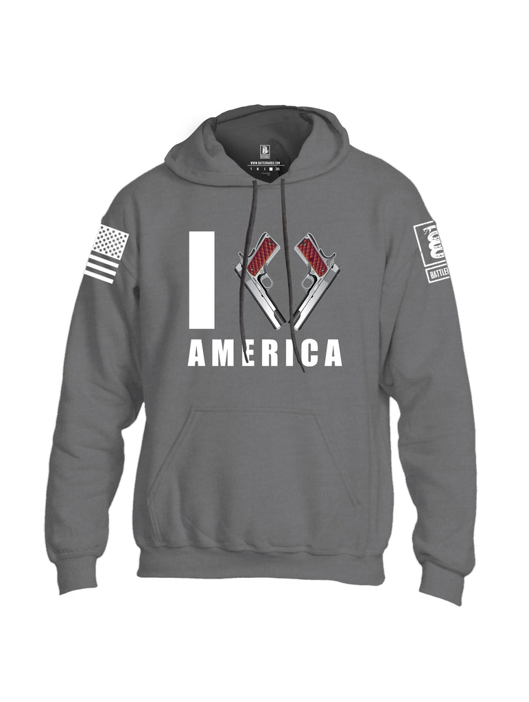 Battleraddle I Love America White Sleeve Print Mens Blended Hoodie With Pockets