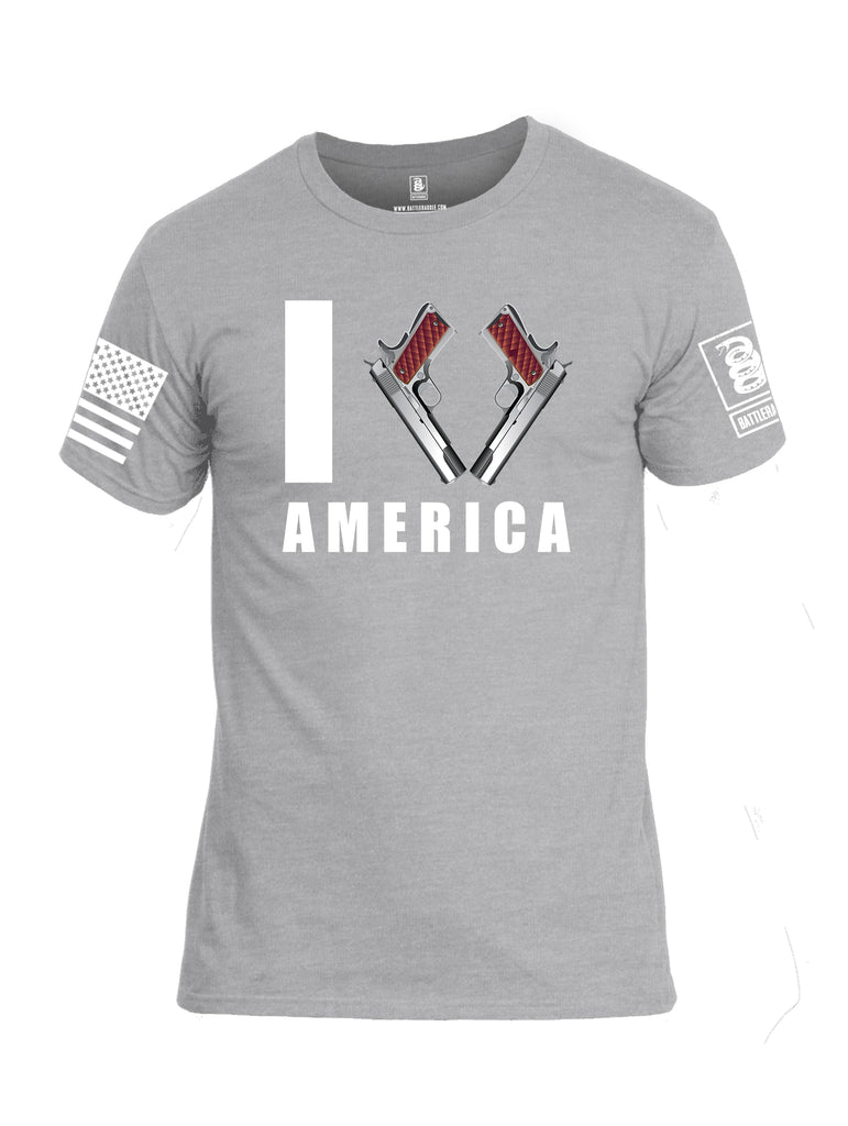 Battleraddle I Love America White Sleeve Print Mens Cotton Crew Neck T Shirt