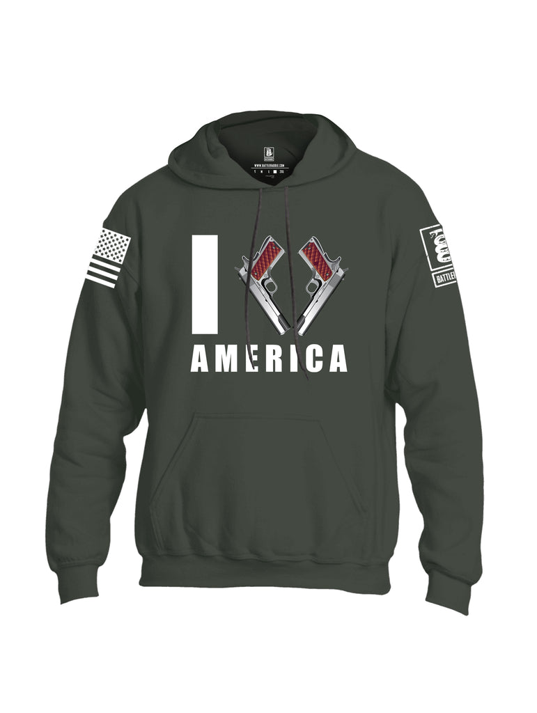 Battleraddle I Love America White Sleeve Print Mens Blended Hoodie With Pockets