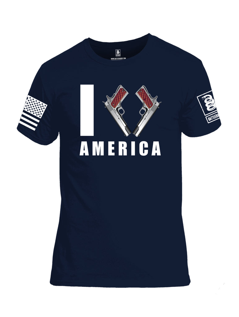 Battleraddle I Love America White Sleeve Print Mens Cotton Crew Neck T Shirt