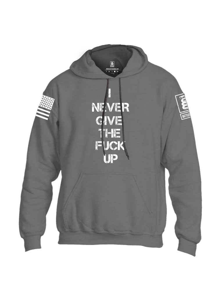 Battleraddle I Never Give The Fuck Up White Sleeve Print Mens Blended Hoodie With Pockets