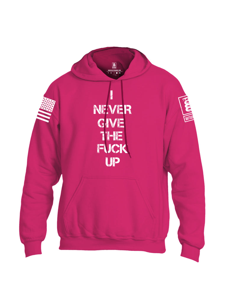 Battleraddle I Never Give The Fuck Up White Sleeve Print Mens Blended Hoodie With Pockets