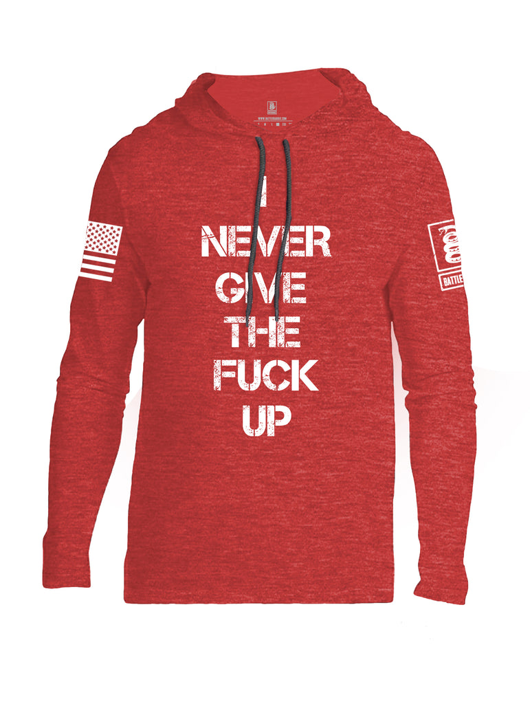 Battleraddle I Never Give The Fuck Up White Sleeve Print Mens Thin Cotton Lightweight Hoodie
