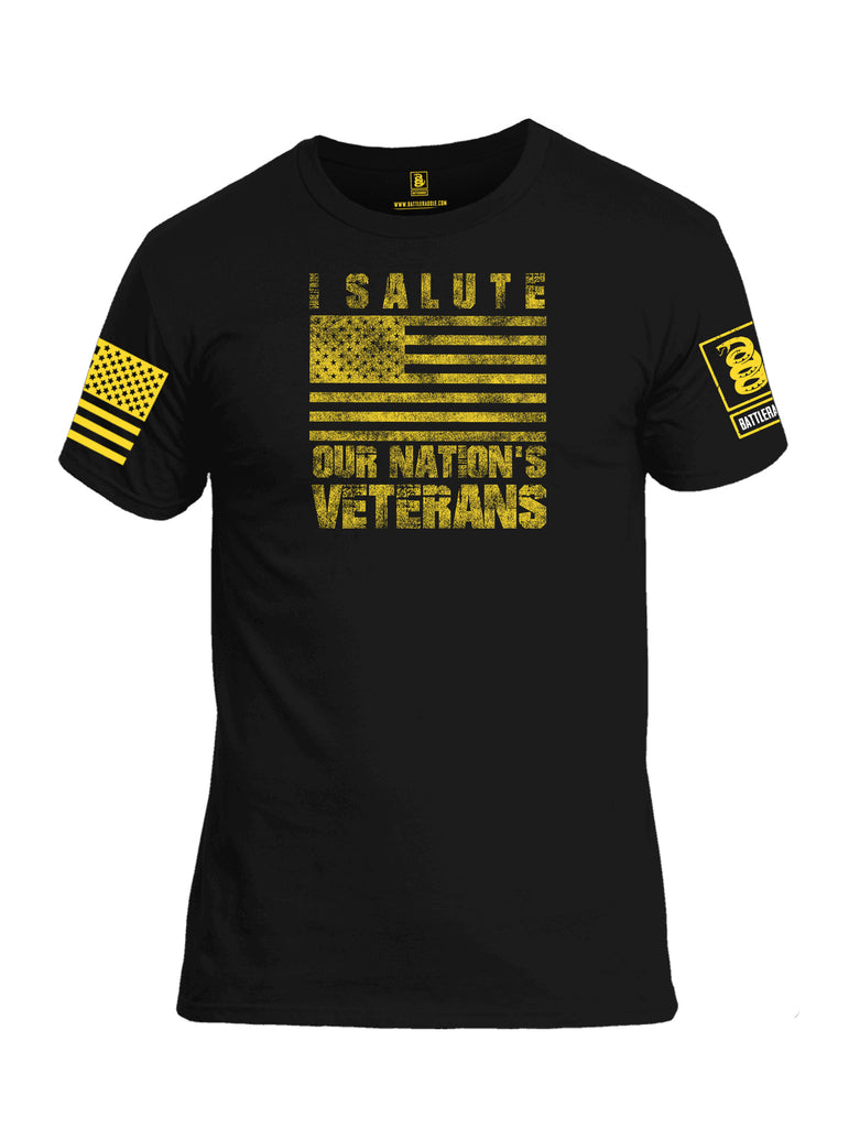 Battleraddle I Salute Our Nations Veterans Yellow Sleeve Print Mens Cotton Crew Neck T Shirt