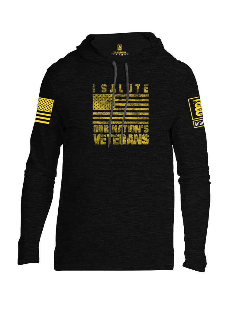 Battleraddle I Salute Our Nations Veterans Yellow Sleeve Print Mens Thin Cotton Lightweight Hoodie