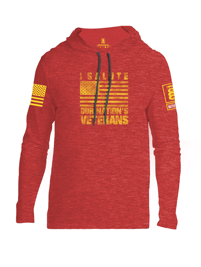 Battleraddle I Salute Our Nations Veterans Yellow Sleeve Print Mens Thin Cotton Lightweight Hoodie