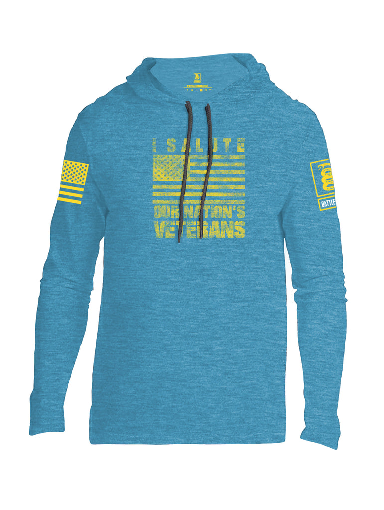 Battleraddle I Salute Our Nations Veterans Yellow Sleeve Print Mens Thin Cotton Lightweight Hoodie