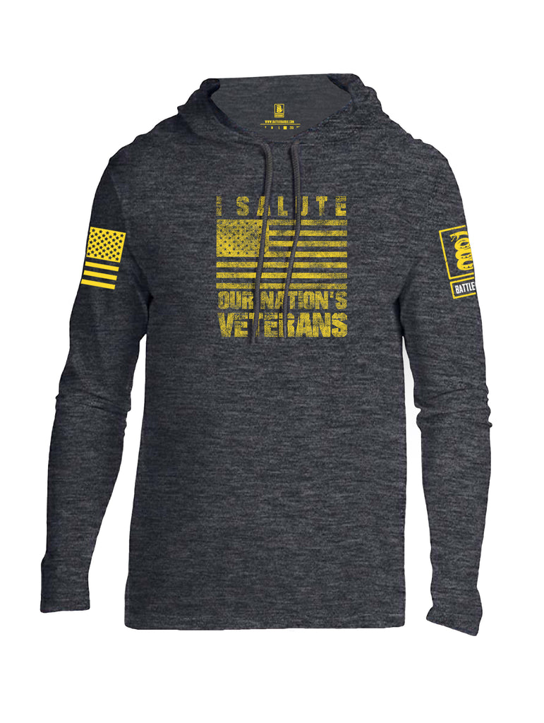 Battleraddle I Salute Our Nations Veterans Yellow Sleeve Print Mens Thin Cotton Lightweight Hoodie