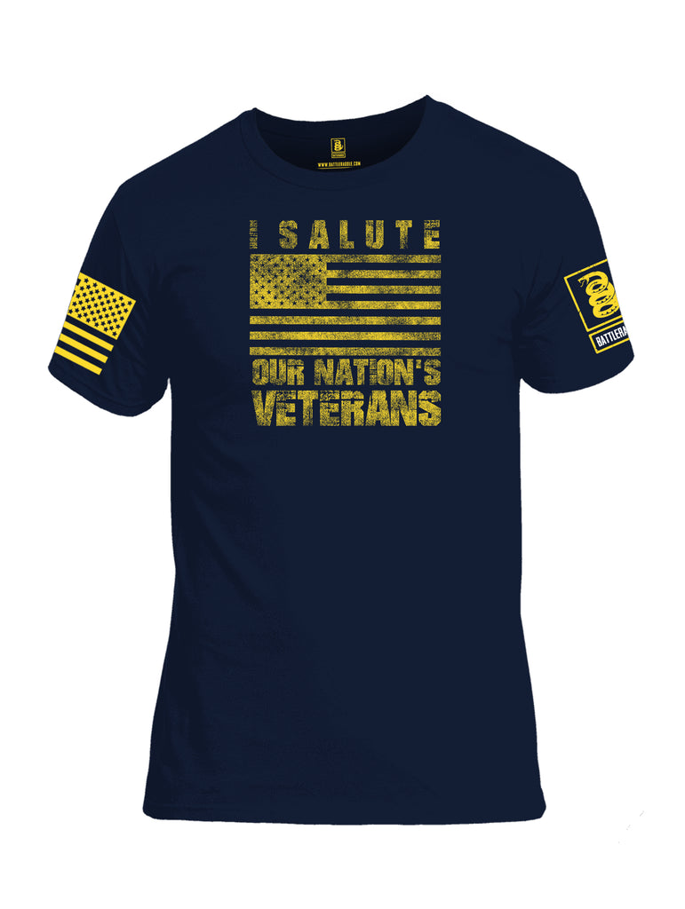 Battleraddle I Salute Our Nations Veterans Yellow Sleeve Print Mens Cotton Crew Neck T Shirt
