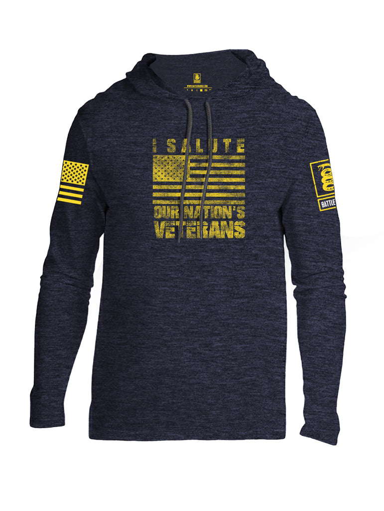 Battleraddle I Salute Our Nations Veterans Yellow Sleeve Print Mens Thin Cotton Lightweight Hoodie