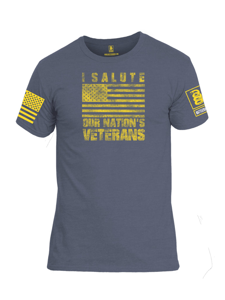 Battleraddle I Salute Our Nations Veterans Yellow Sleeve Print Mens Cotton Crew Neck T Shirt